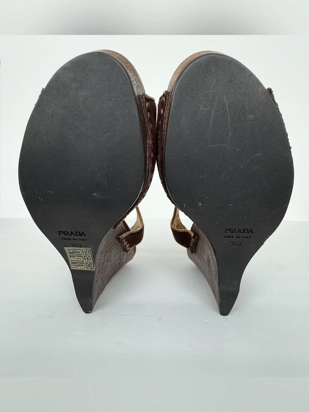 Vintage Prada Brown Suede Studded Platform Wedge Slingback Sandals 35.5/5.5